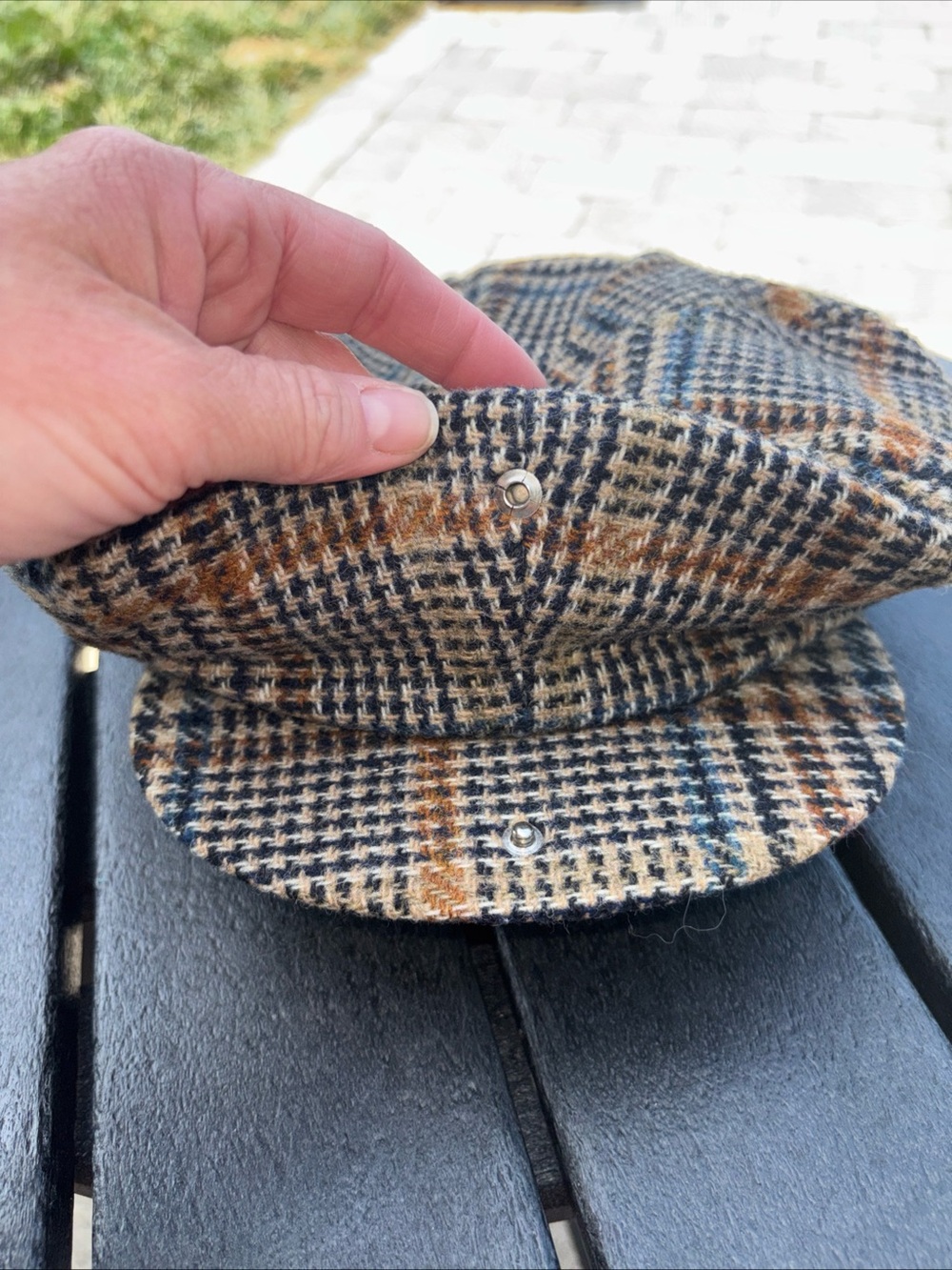 Vintage Stetson Glen Plaid Brown & Navy Plaid Newsboy Cap - Men Size 7 - Picture 4 of 11